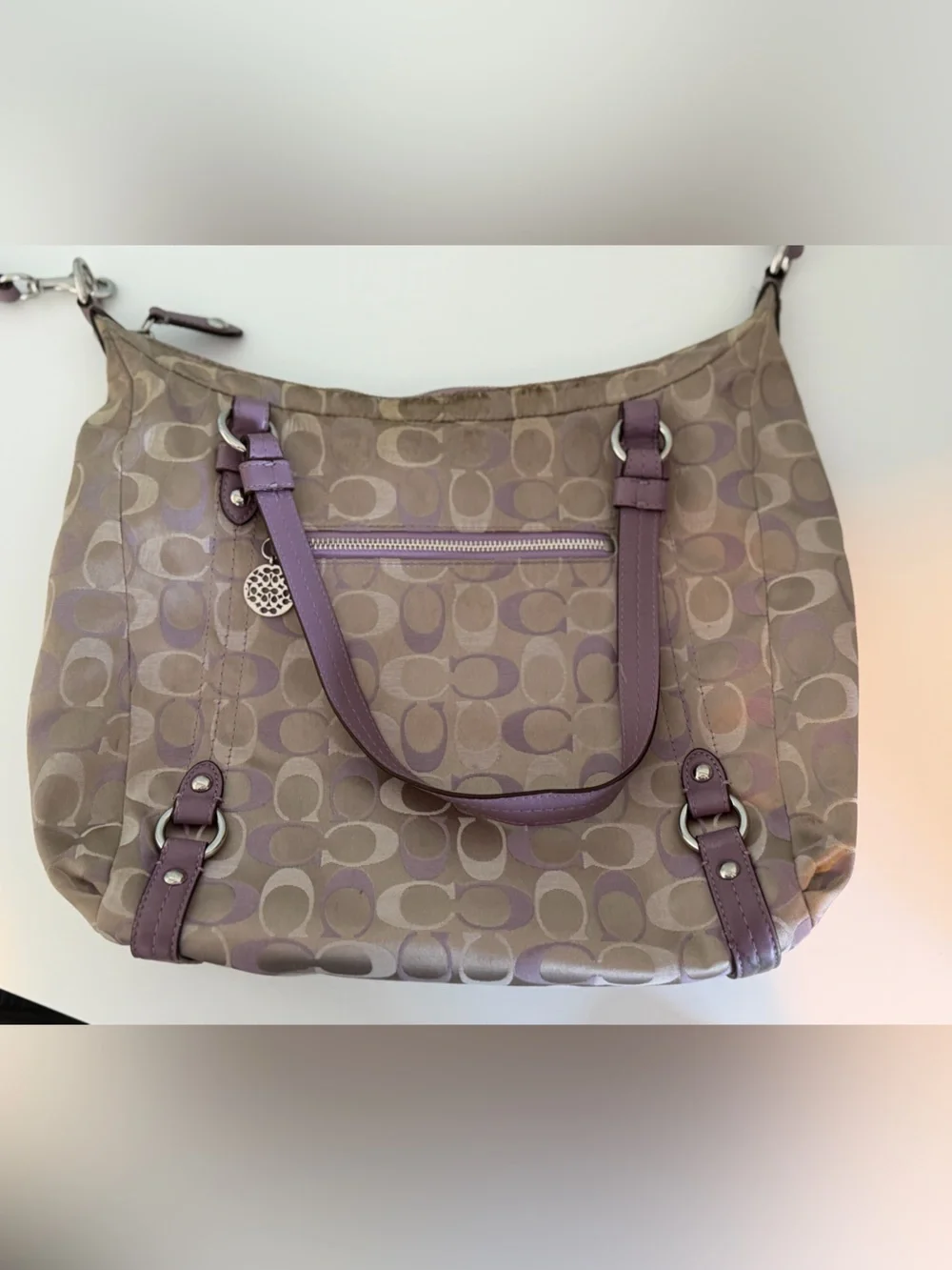 Vintage Coach Alexandra Lavender Trim Signature Shoulder Bag